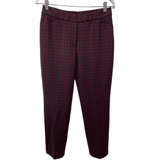 J. Jill Ponte Plaid Flat Front Slim Leg Cropped Pants Red Women Petite Small NWT - Picture 1 of 9